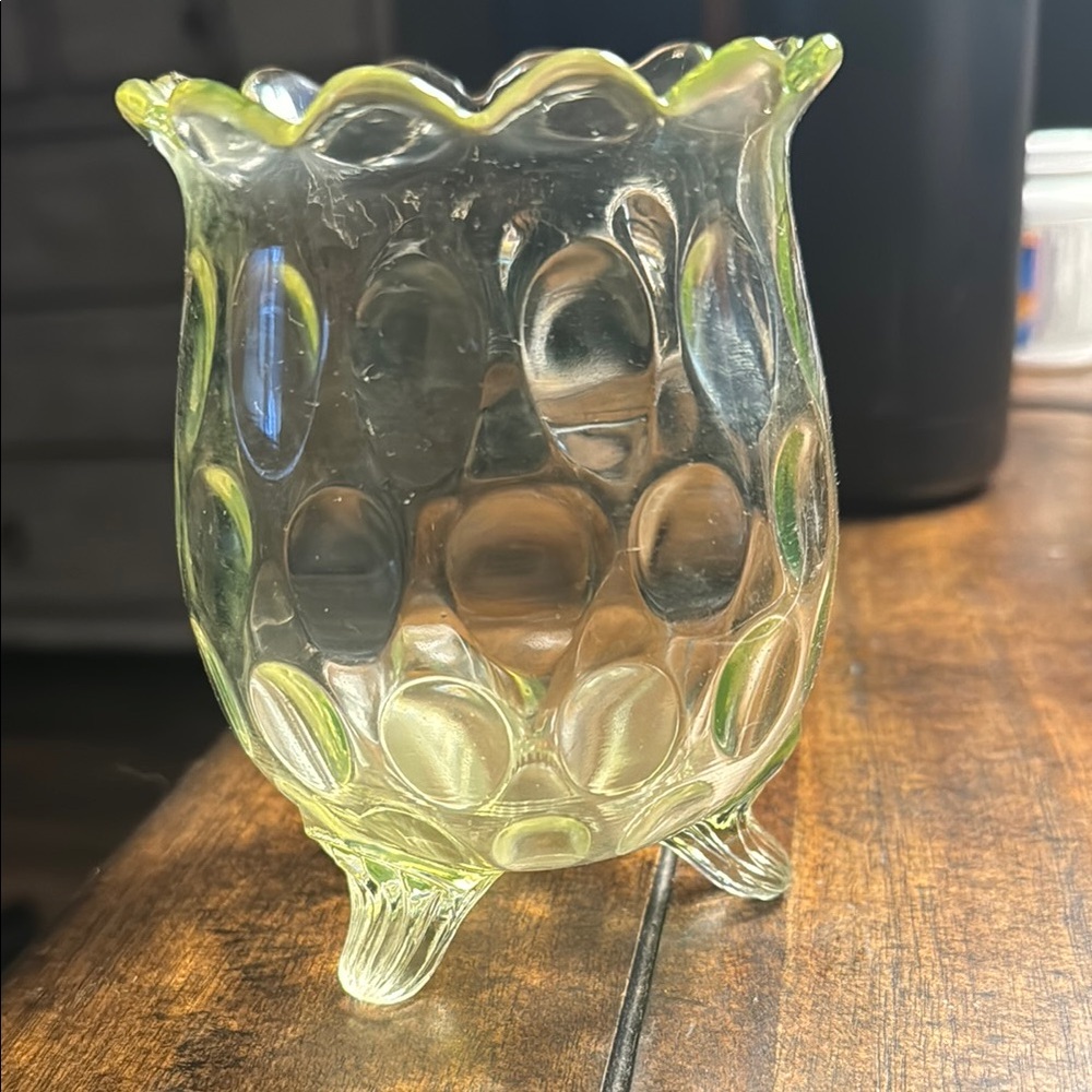 Fenton Yellow Glass Vase with Scalloped Edge